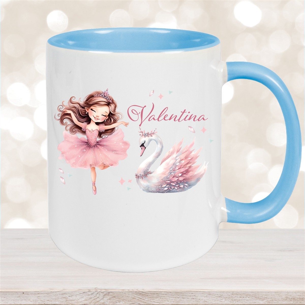 Tasse Ballerina #2 Wunschname Keramik Kinderbecher personalisiert Hellblau