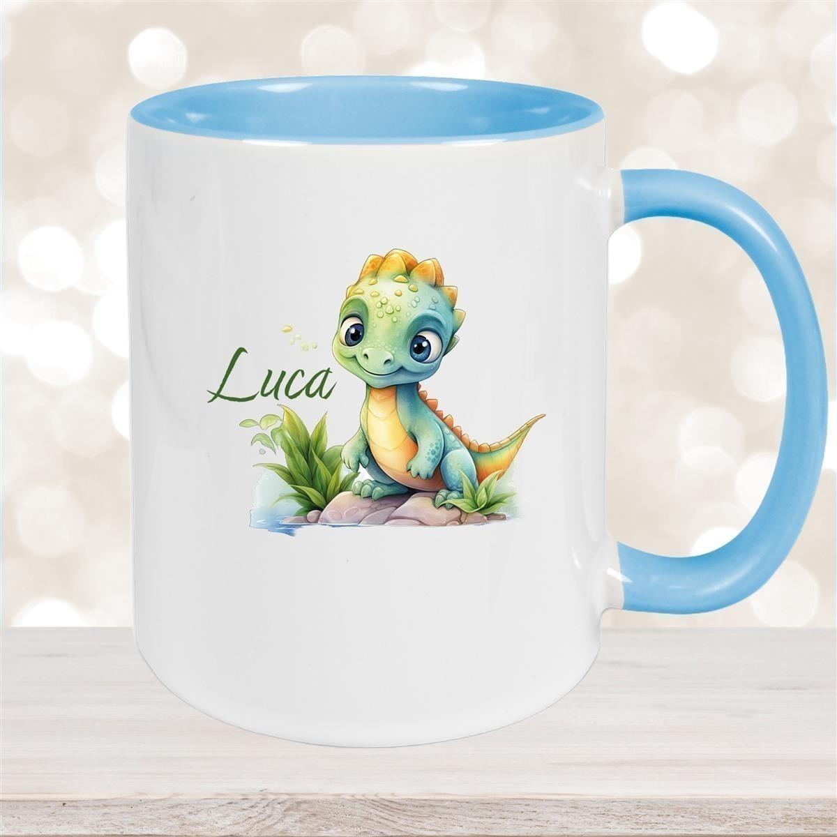 Tasse Dino 11 Wunschname Keramik Kinderbecher Personalisiert versch. Farben