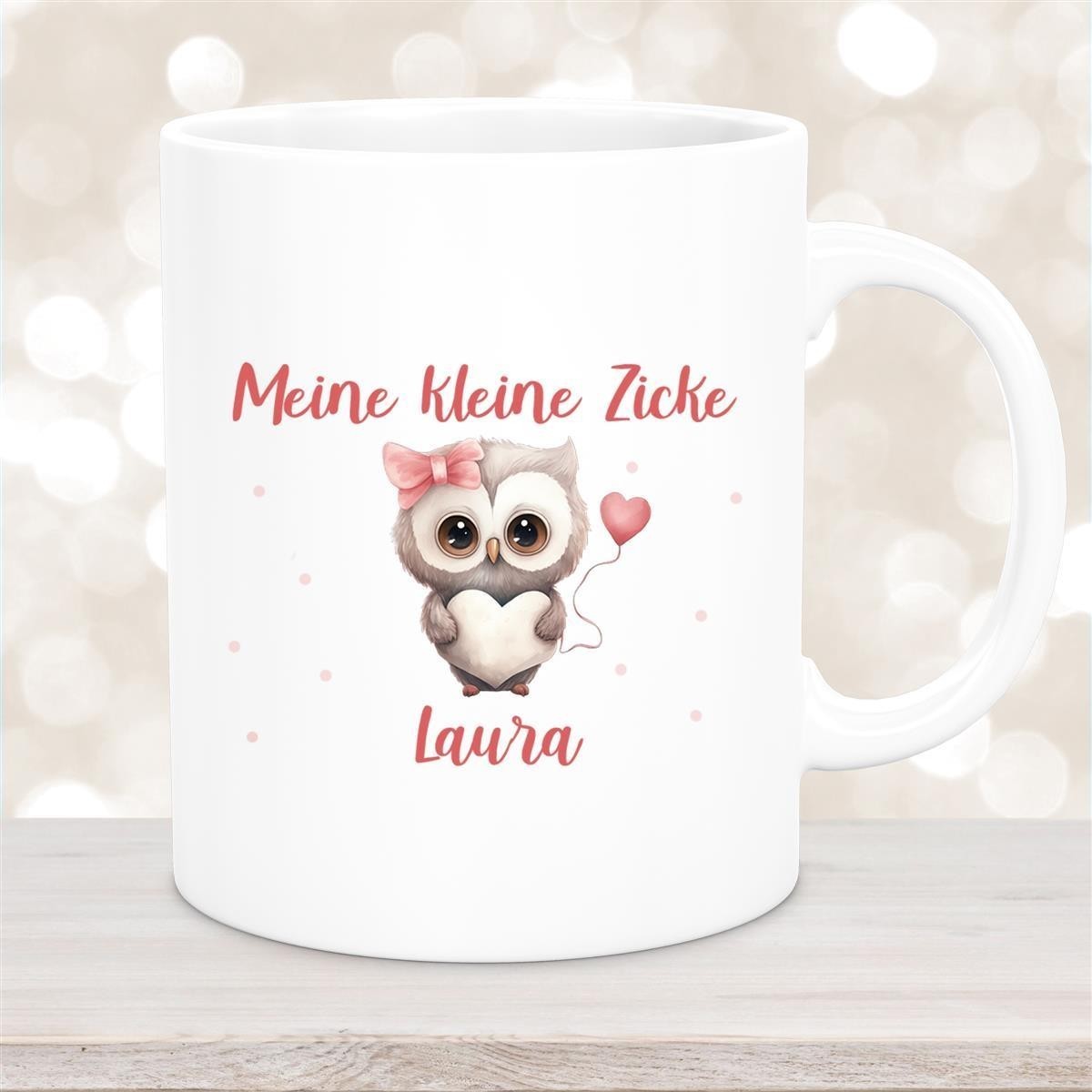 Tasse Liebe - Eule Valentinstag Wunschnamen Keramik personalisiert Weiß