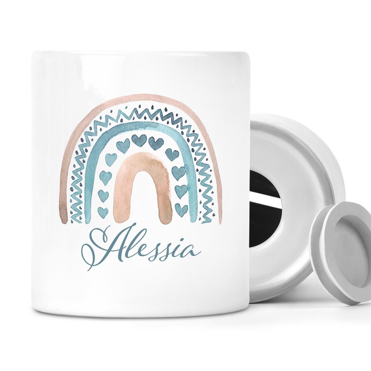 Spardose mit Wunschname Regenbogen 5 personalisiert