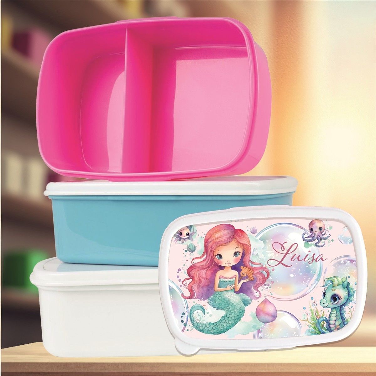 Brotdose mit Namen Meerjungfrau #01 – Personalisierte Lunchbox für Schule & Kindergarten versch. Farben Brotdose mit Namen Meerjungfrau #01 – Personalisierte Lunchbox für Schule & Kindergarten Weiß