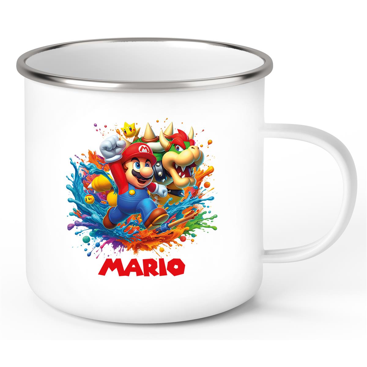 Tasse Wunschname Super-Mario 5 Emaille Kinderbecher personalisiert