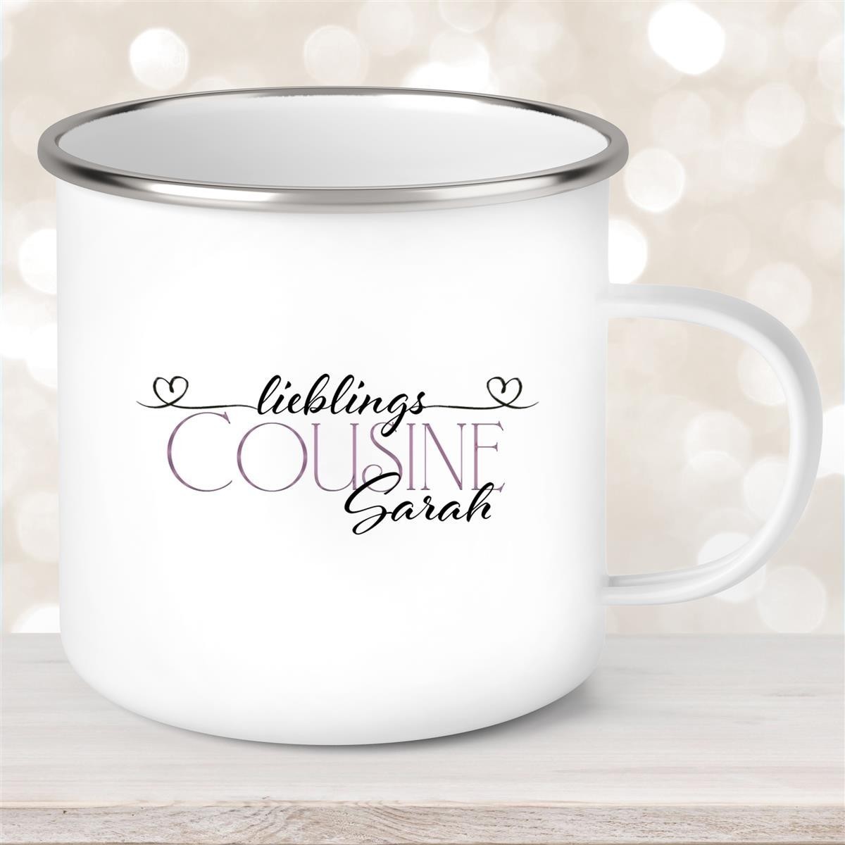 Tasse Wunschname Lieblings-Cousine #1 Emaille personalisiert Tasse Wunschname Lieblings-Cousine #1 Emaille personalisiert