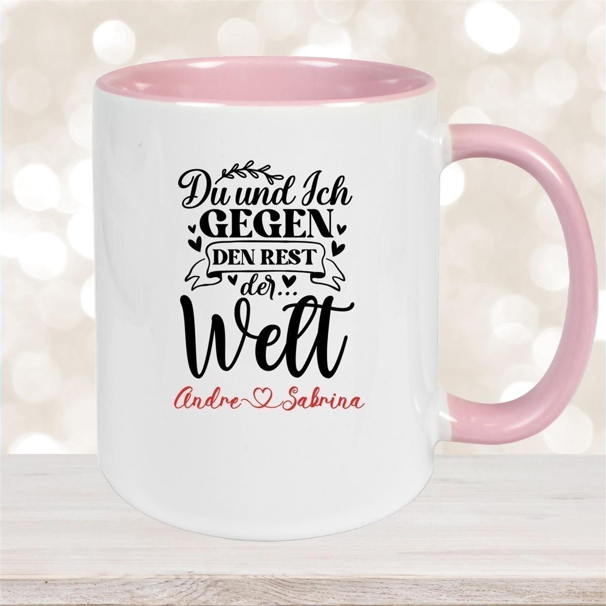 Tasse Liebe - Spruch "Du und Ich, gegen den Rest der Welt" Valentinstag Wunschnamen Keramik personalisiert versch. Farben