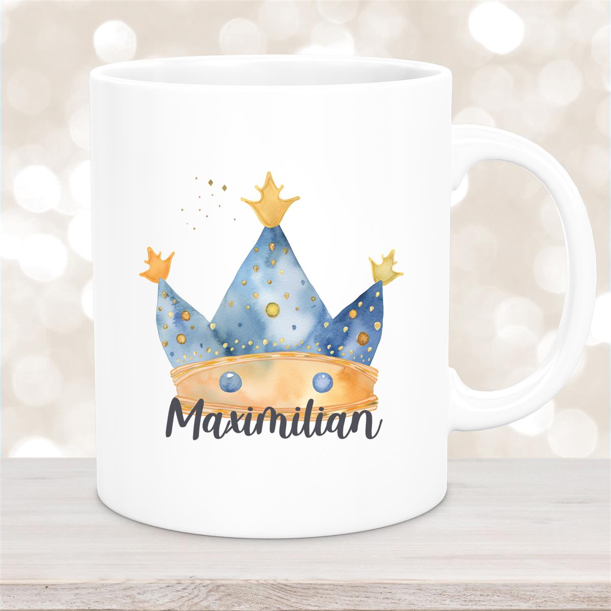 Tasse Prinz Krone #1 Wunschname Keramik Kinderbecher personalisiert Weiß
