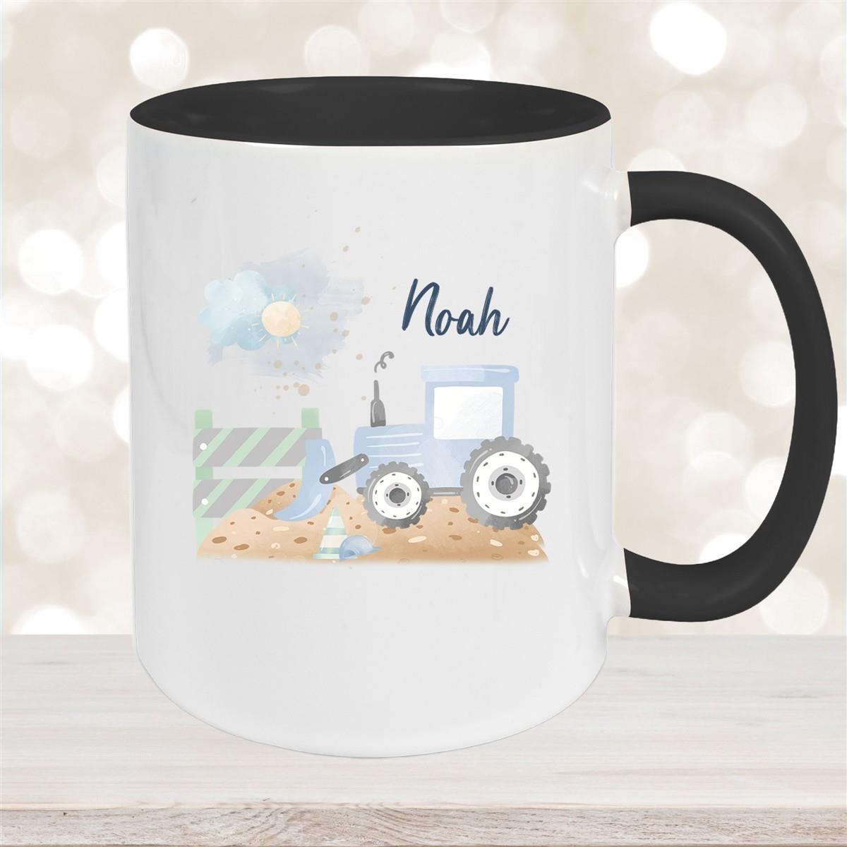 Tasse Wunschname Baustelle Traktor 1 Keramik Kinderbecher versch. Farben