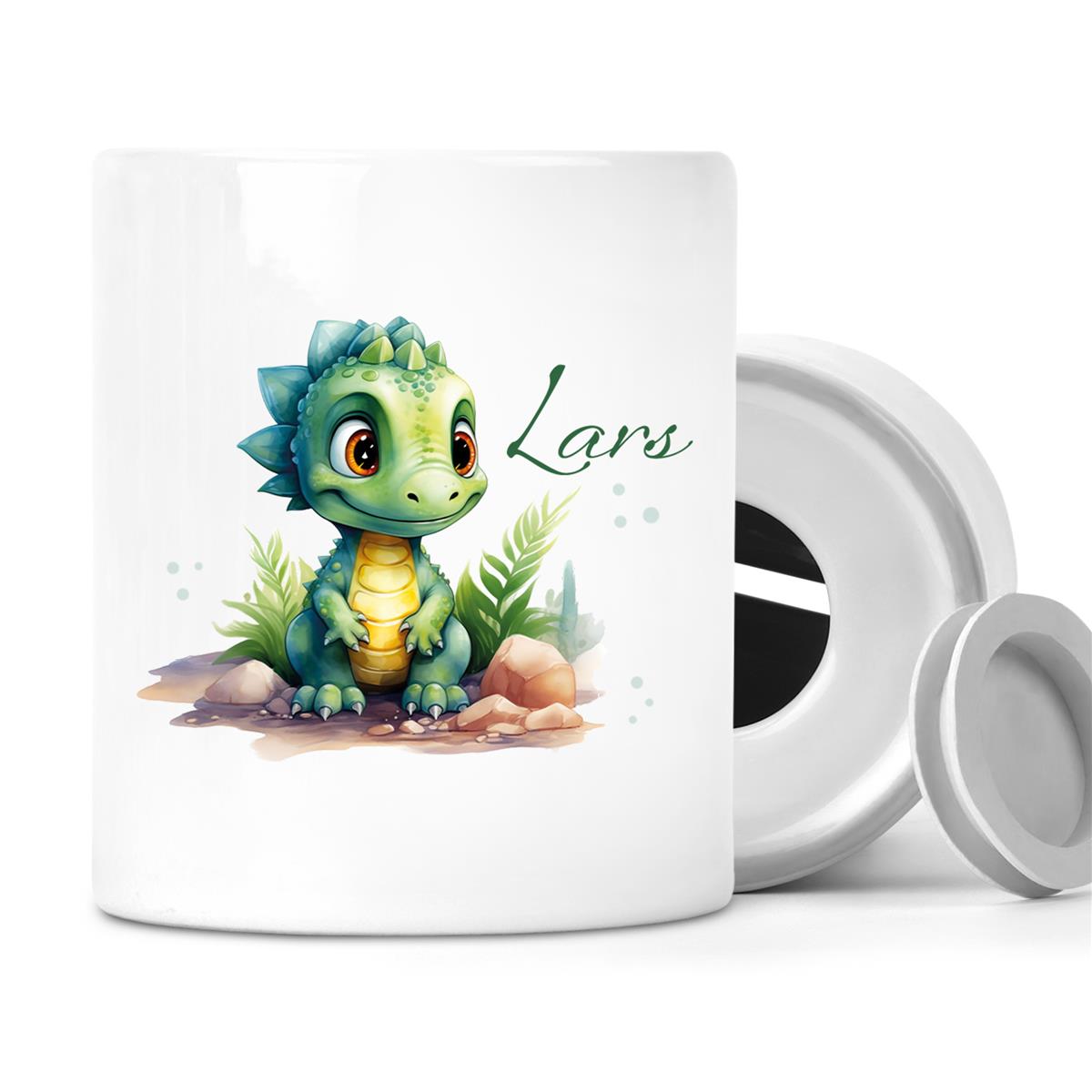 Spardose mit Wunschname Dino 17 personalisiert