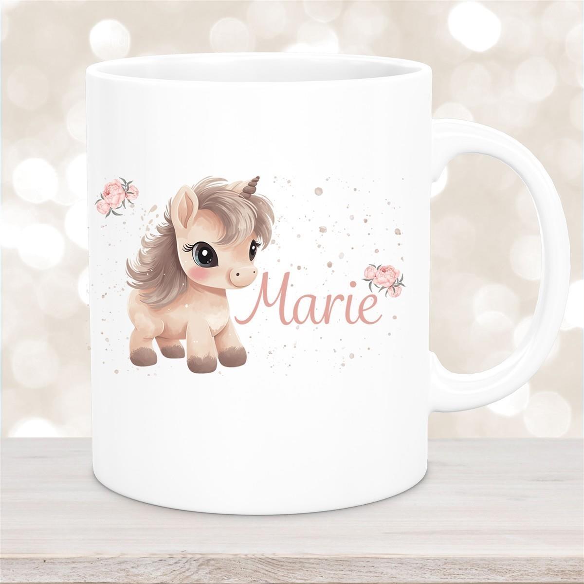 Tasse Einhorn 8 Wunschname Keramik Kinderbecher personalisiert versch. Farben