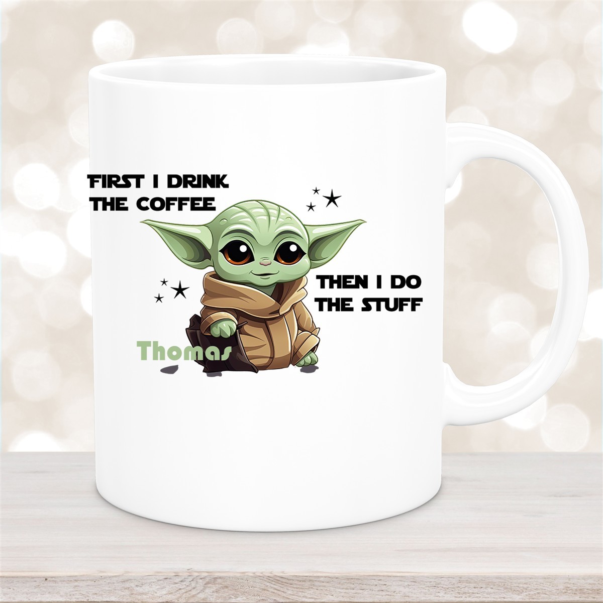 Tasse Wunschname Baby-Yoda #2 Keramik Kinderbecher personalisiert versch. Farben Weiß