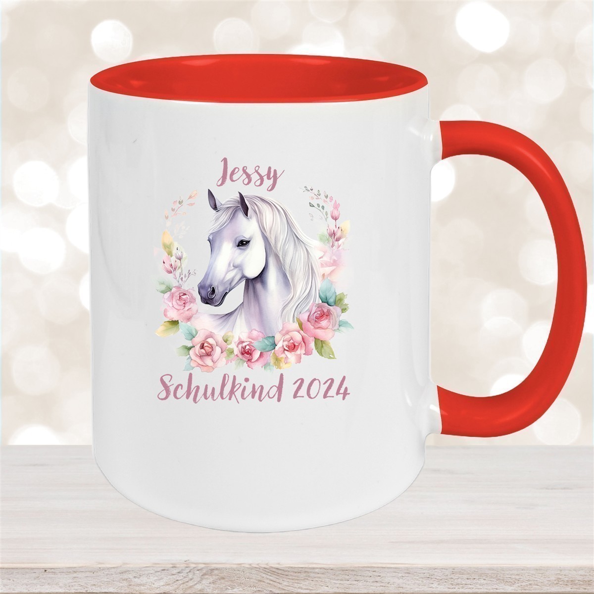 Tasse Schulkind #14 Wunschname Pferd#1 Keramik Kinderbecher Personalisiert versch. Farben