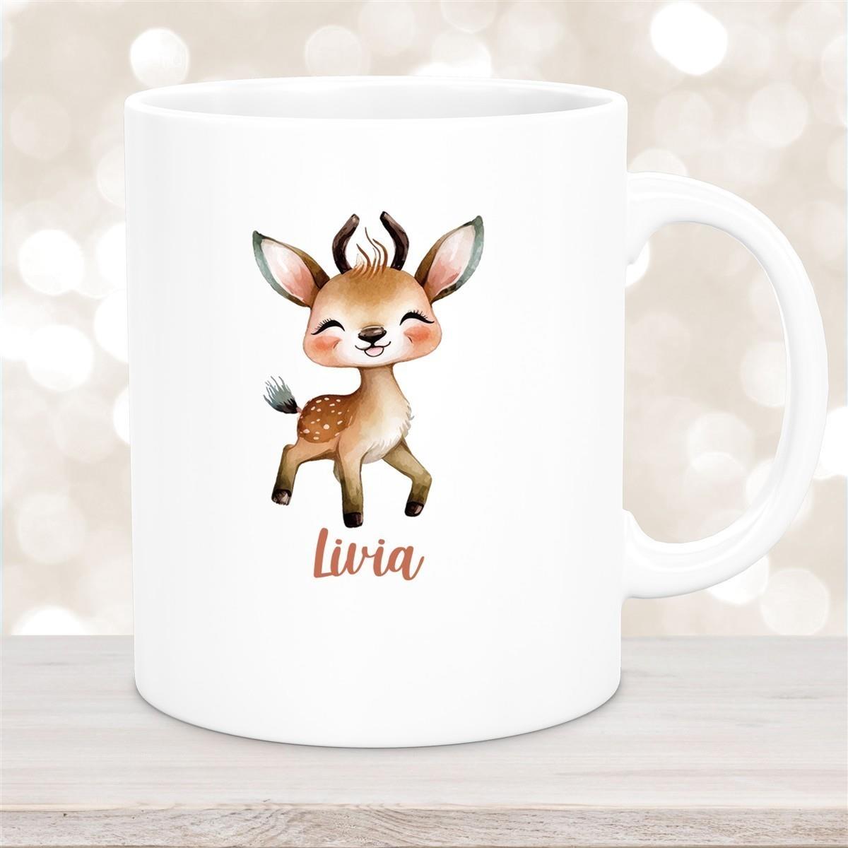 Tasse Wunschname Reh 1 Keramik Kinderbecher versch. Farben