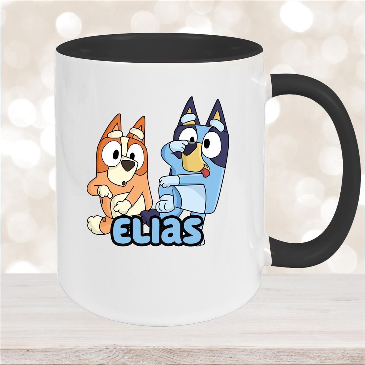 Tasse Bluey #3 Wunschname Keramik Kinderbecher personalisiert Schwarz