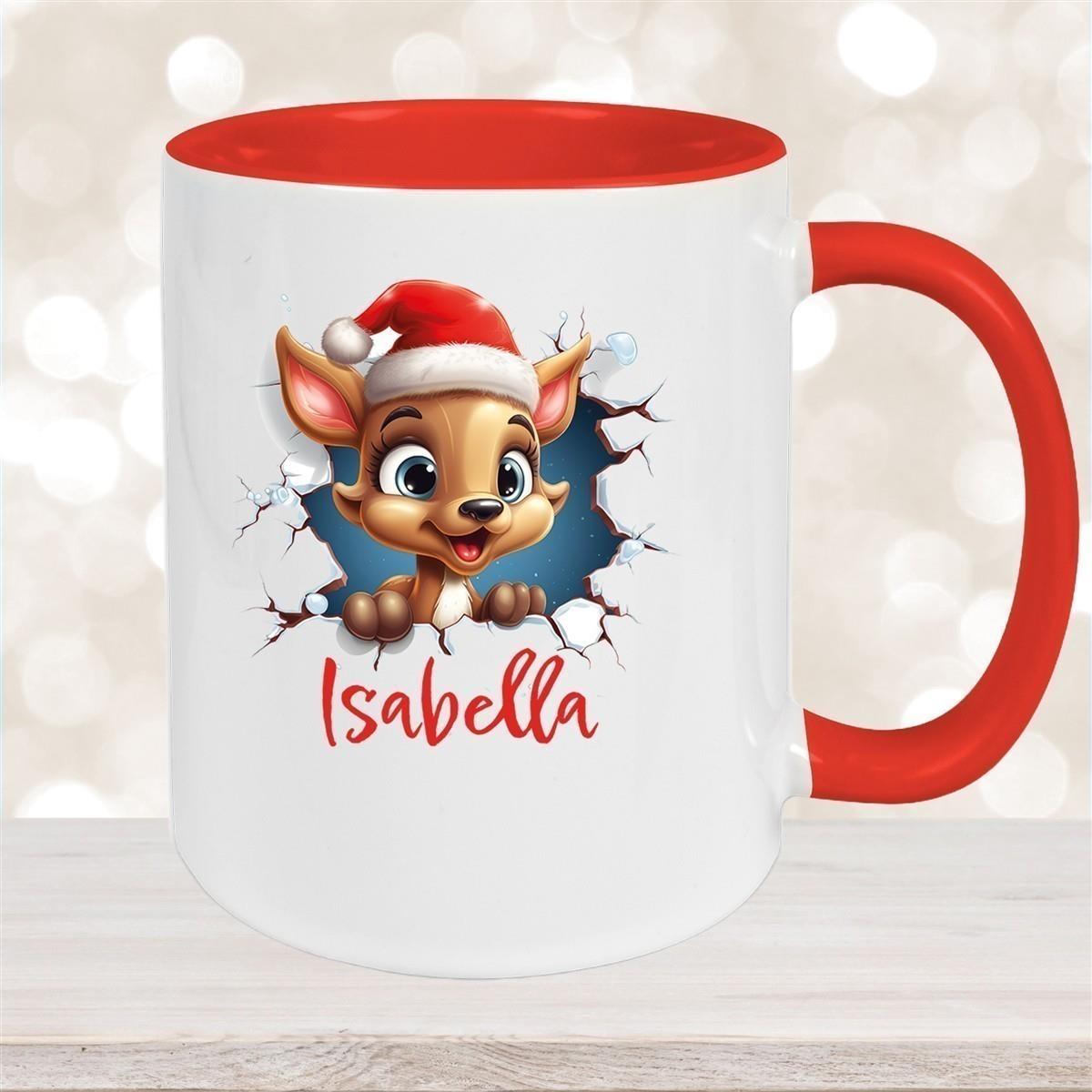 Tasse Wunschname Christmas Rentier 1 Keramik Kinderbecher versch. Farben