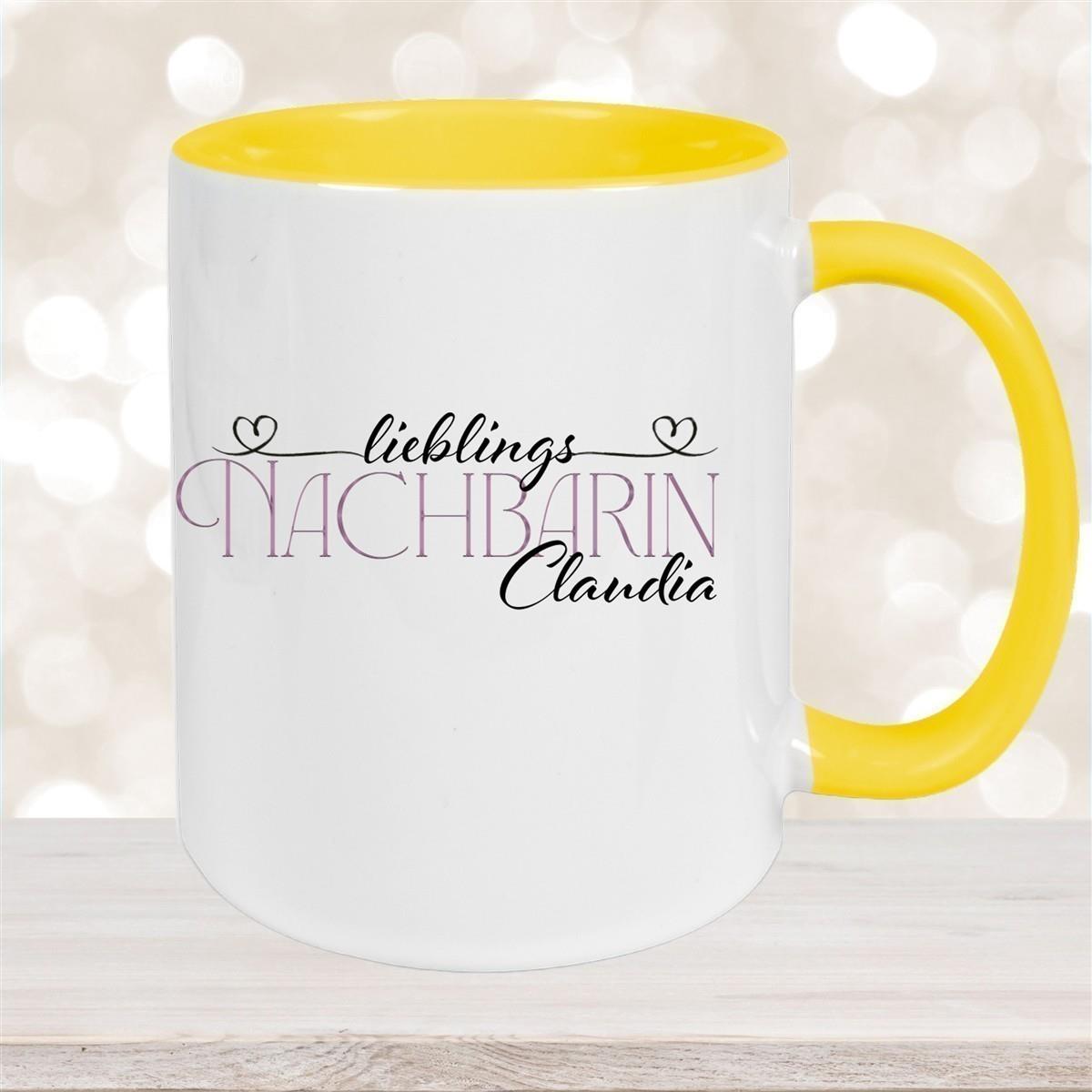 Tasse Wunschname Lieblings-Nachbarin 1 personalisiert Keramik Becher versch. Farben