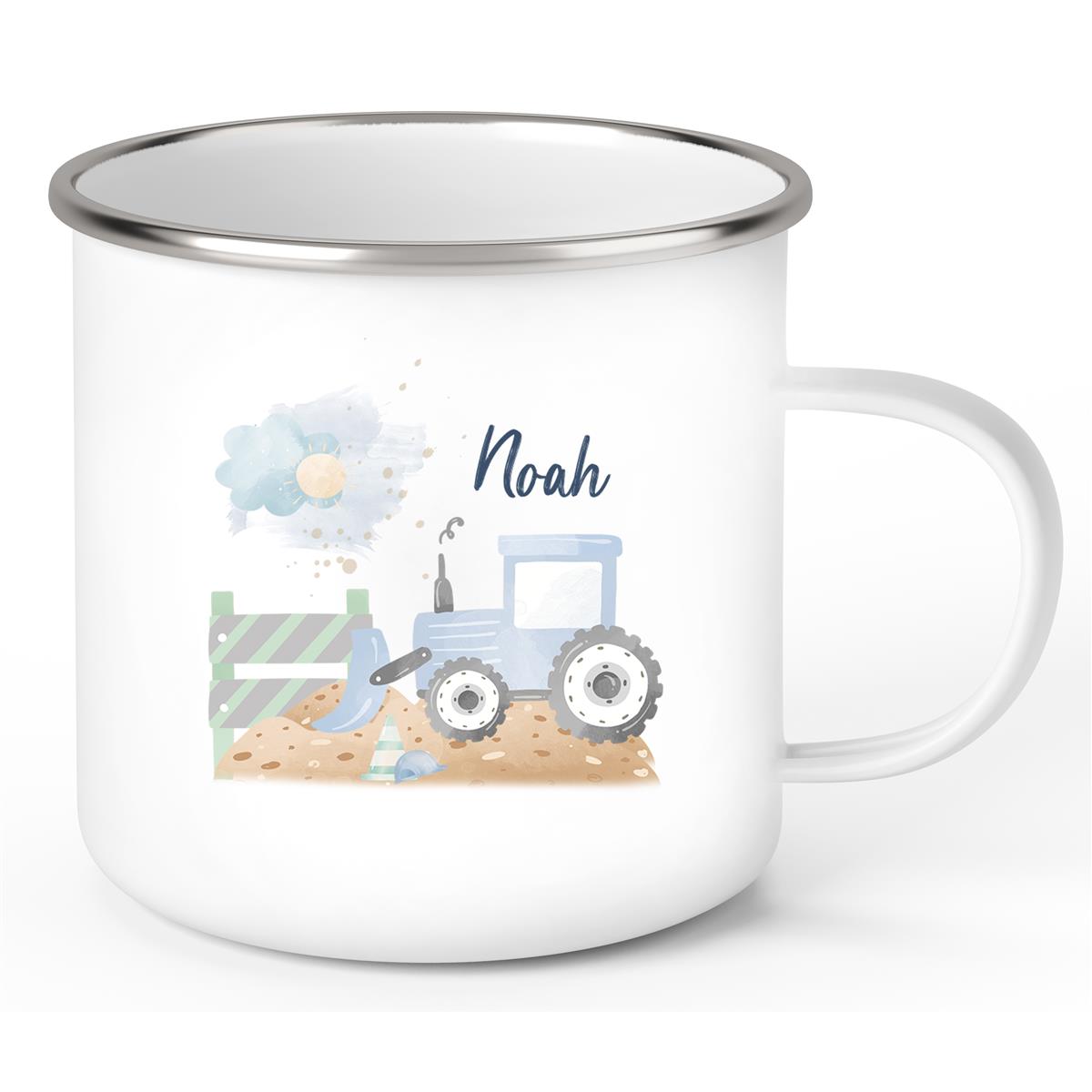 Tasse Wunschname Baustelle Traktor 1 Emaille Kinderbecher
