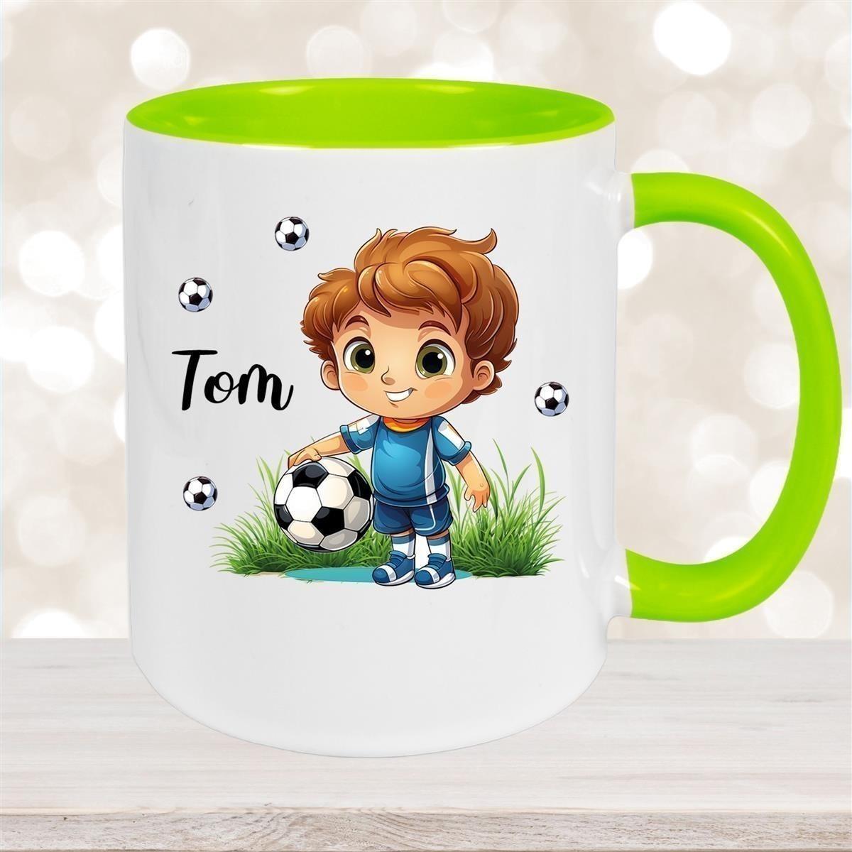 Tasse Fußball 7 Wunschname Keramik Kinderbecher personalisiert versch. Farben