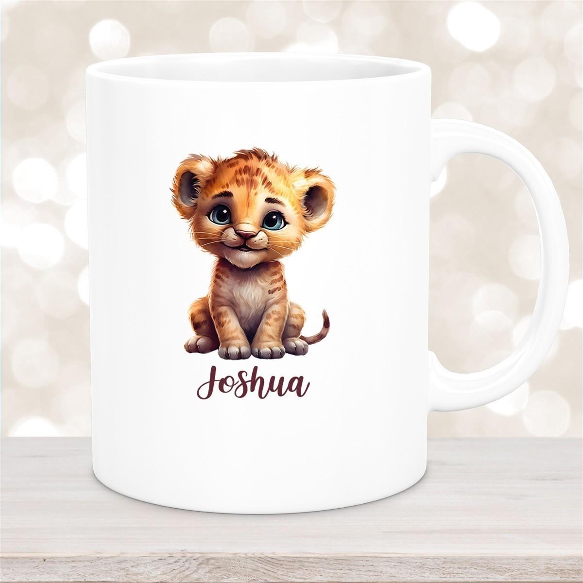 Tasse Wunschname Löwe 2 Keramik Kinderbecher versch. Farben