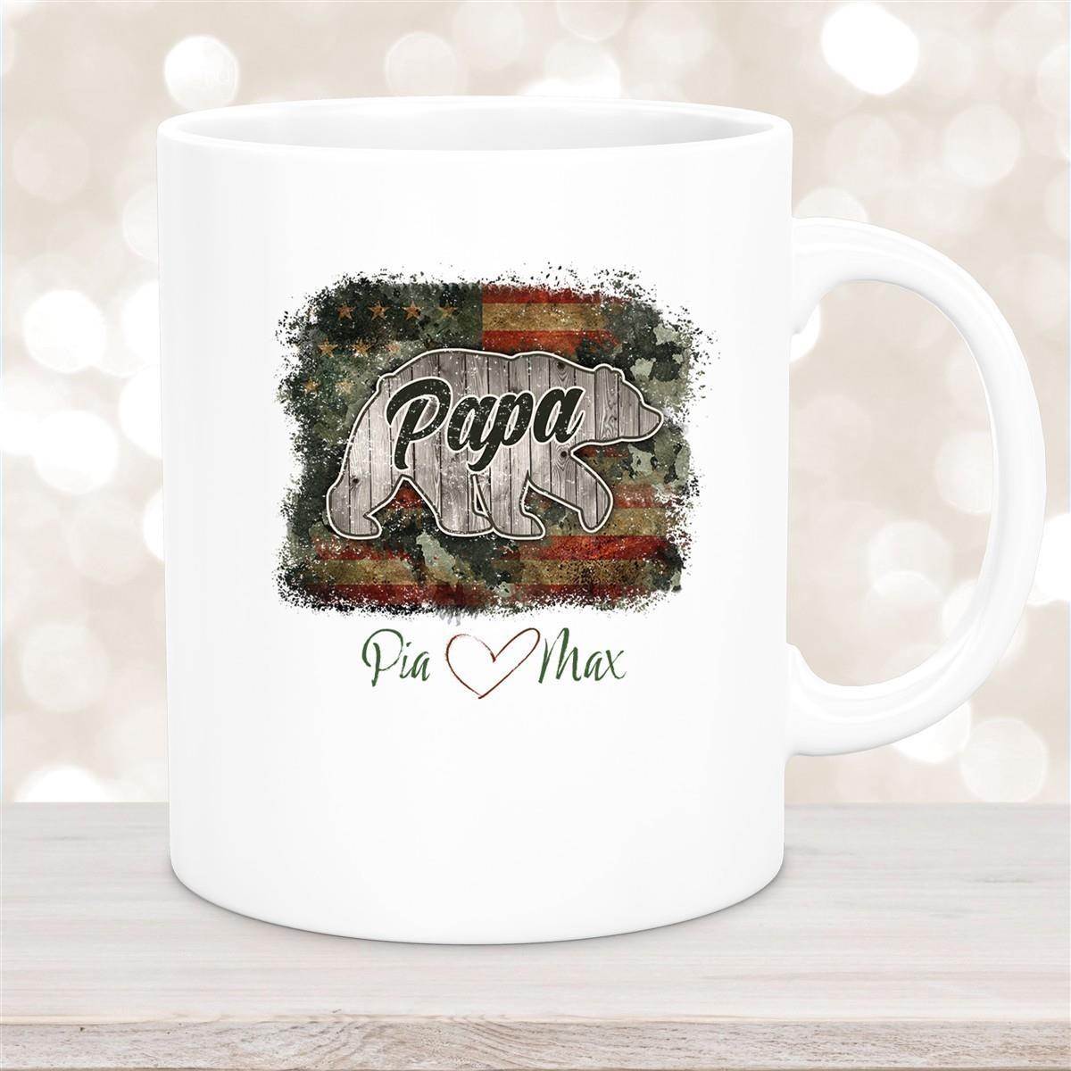 Tasse Vatertag 7 Papa "Bär" Wunschnamen Keramik Personalisiert versch. Farben