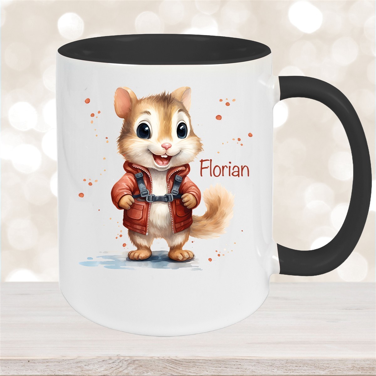 Tasse Wunschname Chipmunk #1 Keramik Kinderbecher personalisiert Schwarz