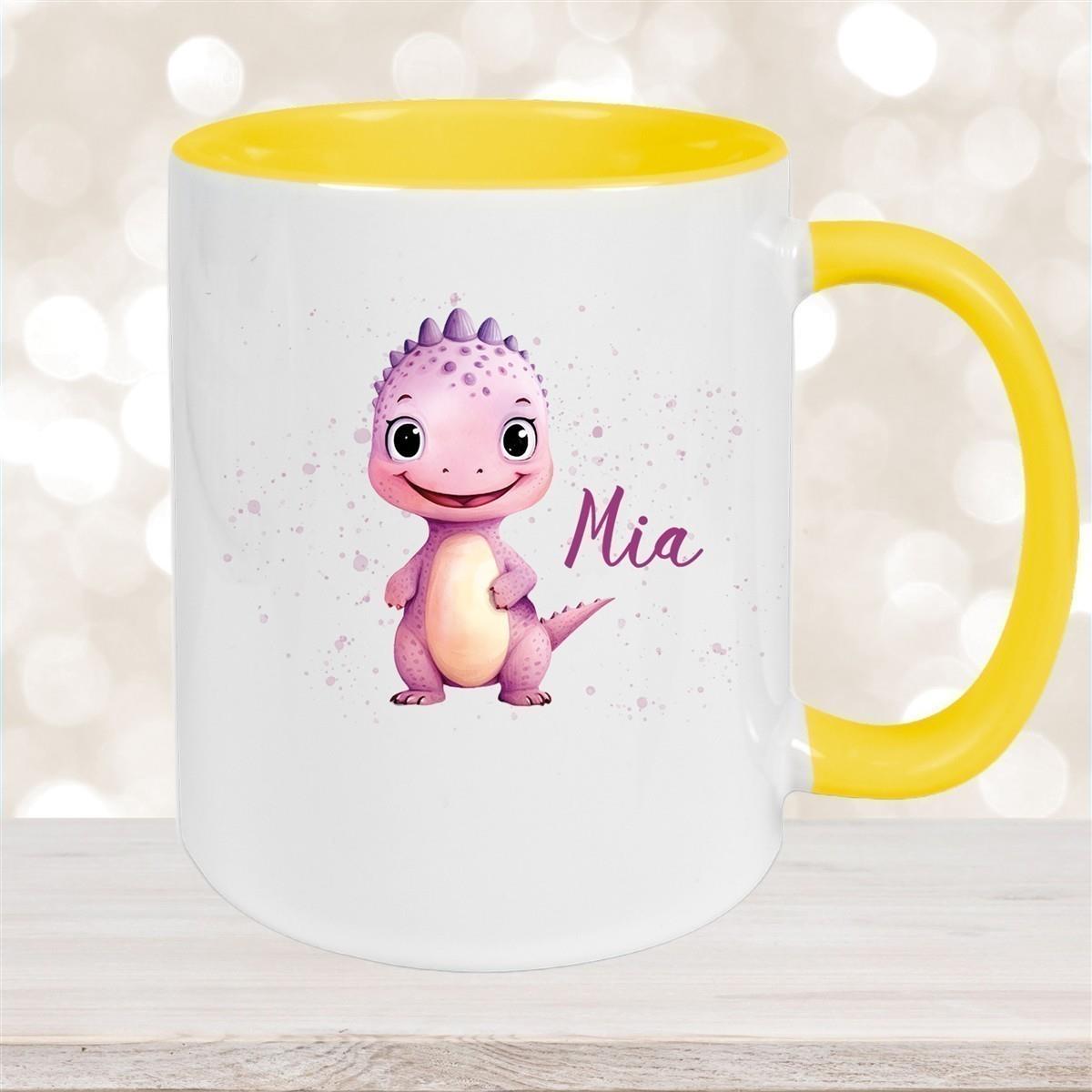Tasse Wunschname Dino 20 Keramik Kinderbecher versch. Farben