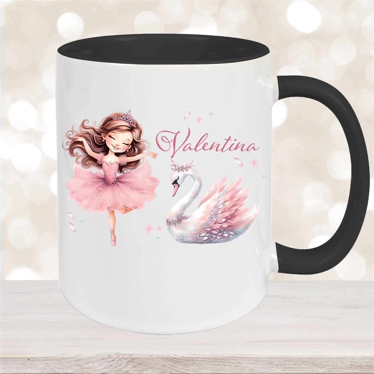 Tasse Ballerina #2 Wunschname Keramik Kinderbecher personalisiert Schwarz