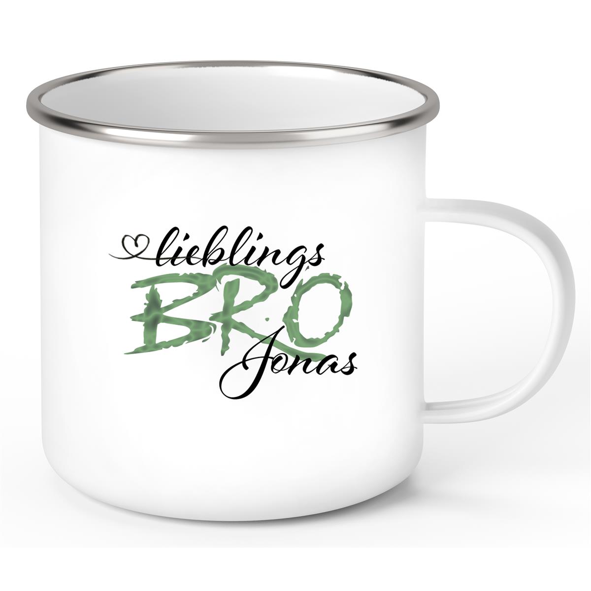 Tasse Wunschname Lieblings-BRO 2 Emaille personalisiert