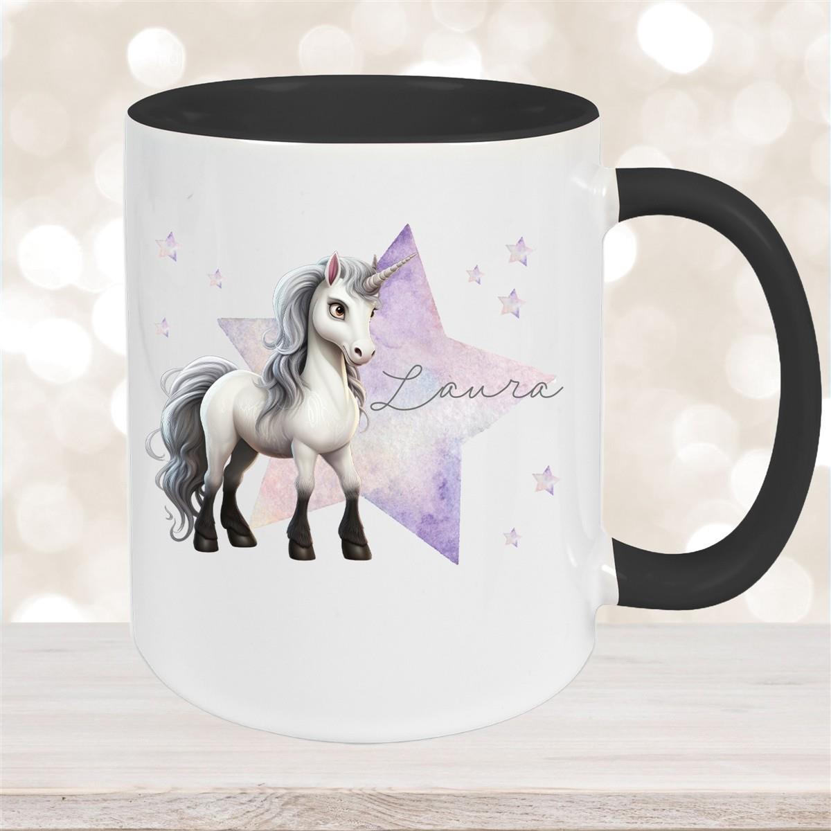 Tasse Wunschname Einhorn Stern 1 Keramik Kinderbecher versch. Farben