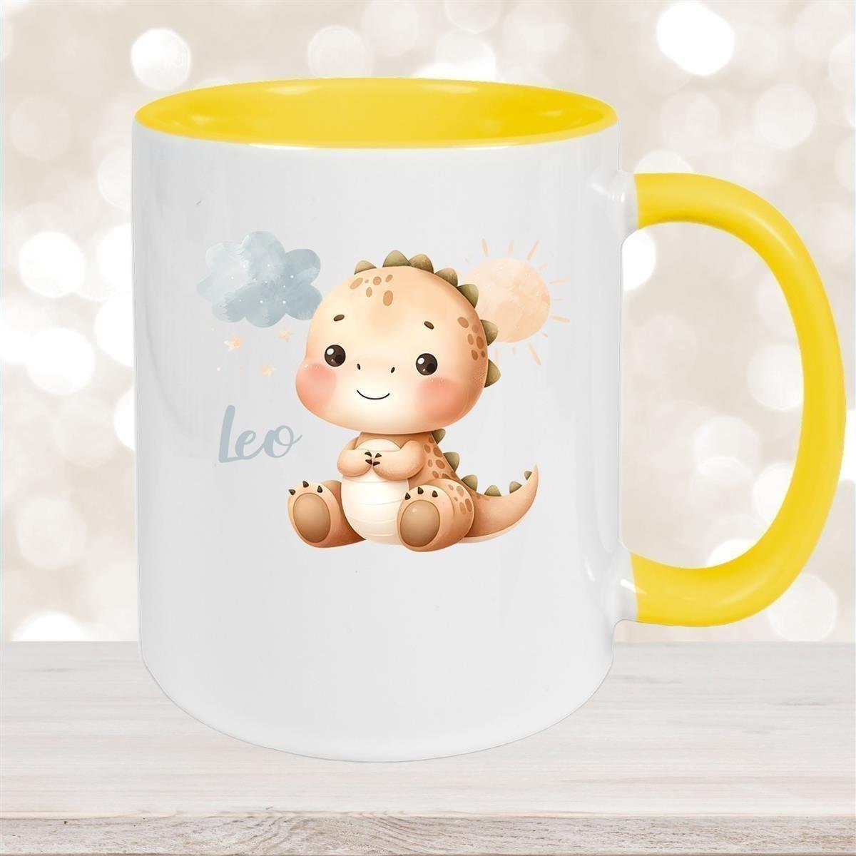 Tasse Dino 19 Wunschname Keramik Kinderbecher Personalisiert versch. Farben