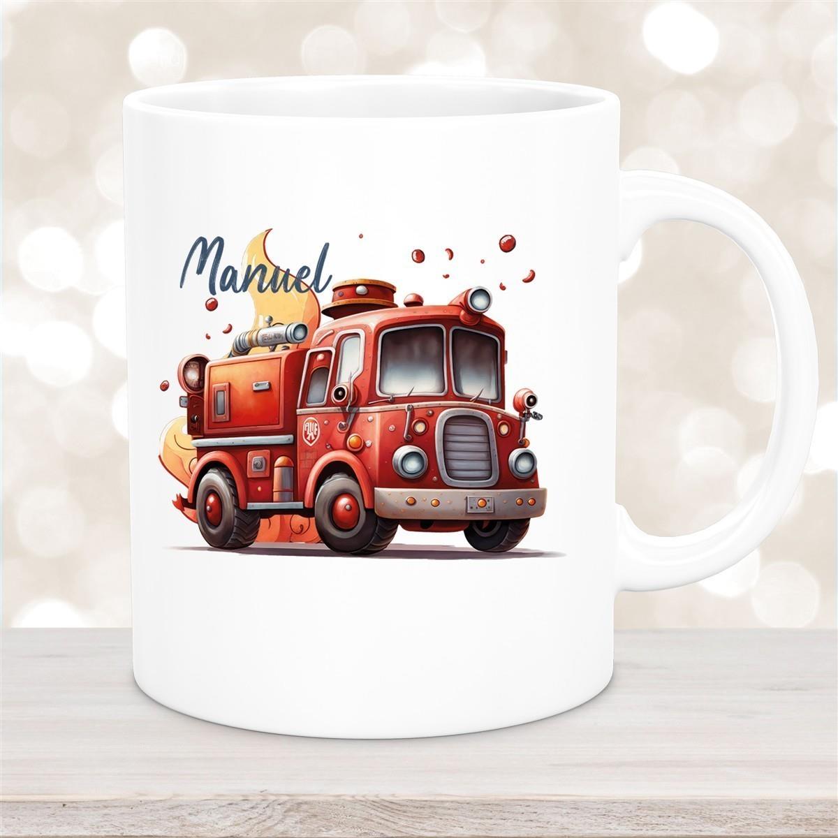 Tasse Wunschname Feuerwehr 1 Keramik Kinderbecher versch. Farben