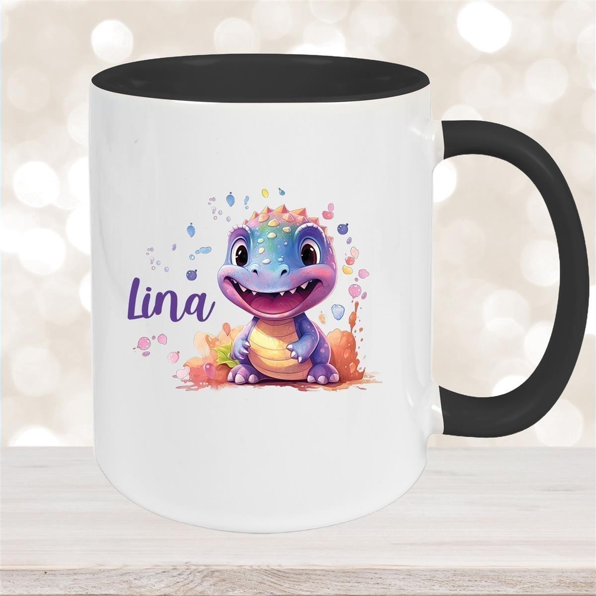 Tasse Dino 9 Wunschname Keramik Kinderbecher Personalisiert versch. Farben