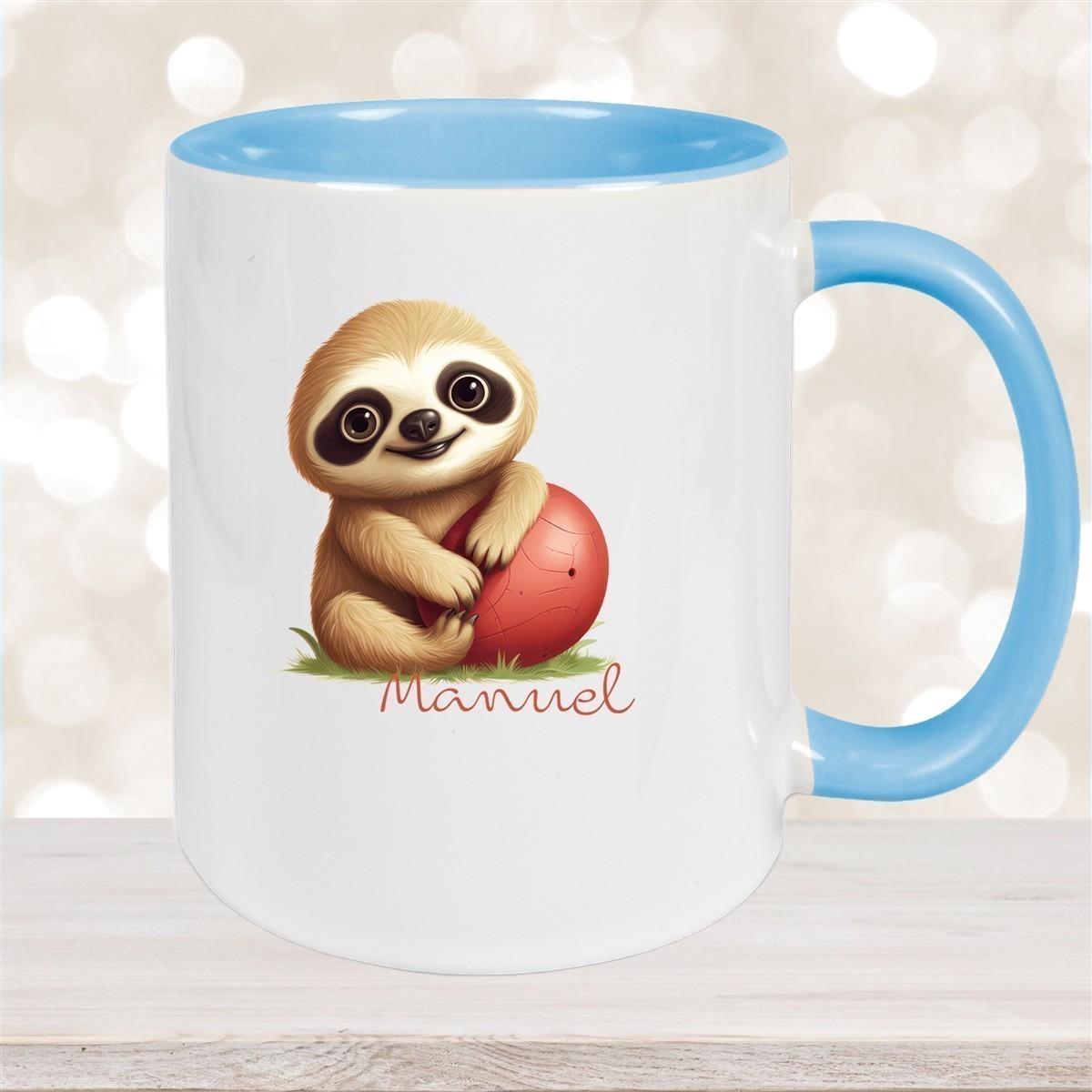 Tasse Wunschname Faultier-Ball Keramik Kinderbecher Personalisiert versch. Farben