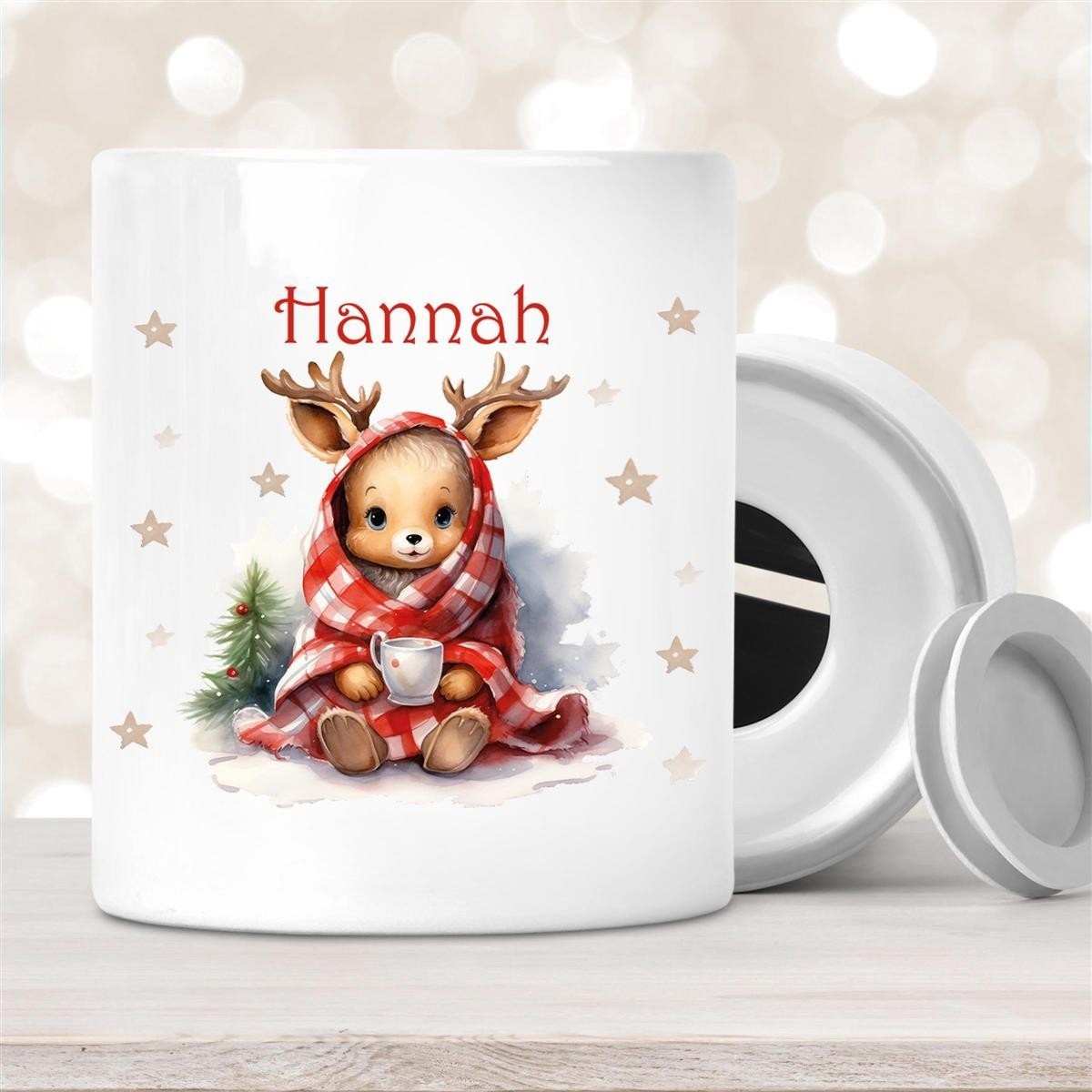 Spardose mit Wunschname Weihnachten Rehlein #1 personalisiert