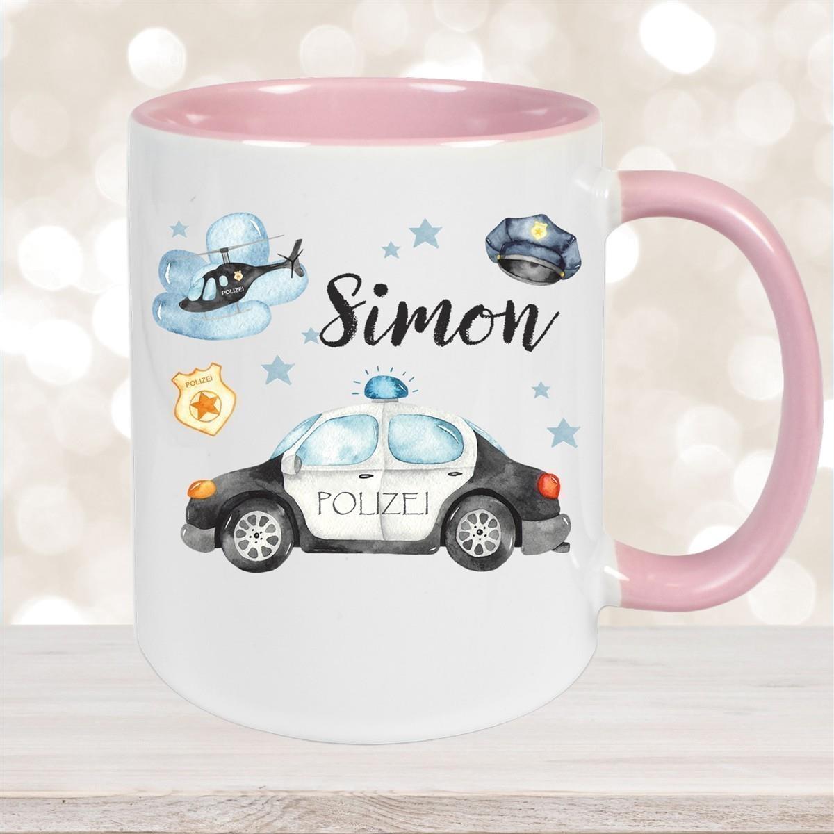 Tasse Polizei 3 Wunschname Keramik Kinderbecher personalisiert versch. Farben