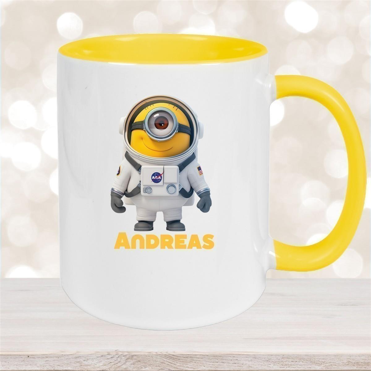 Tasse Minions Kinder Minion 3 Astronaut Wunschname Keramik Kinderbecher personalisiert versch. Farben