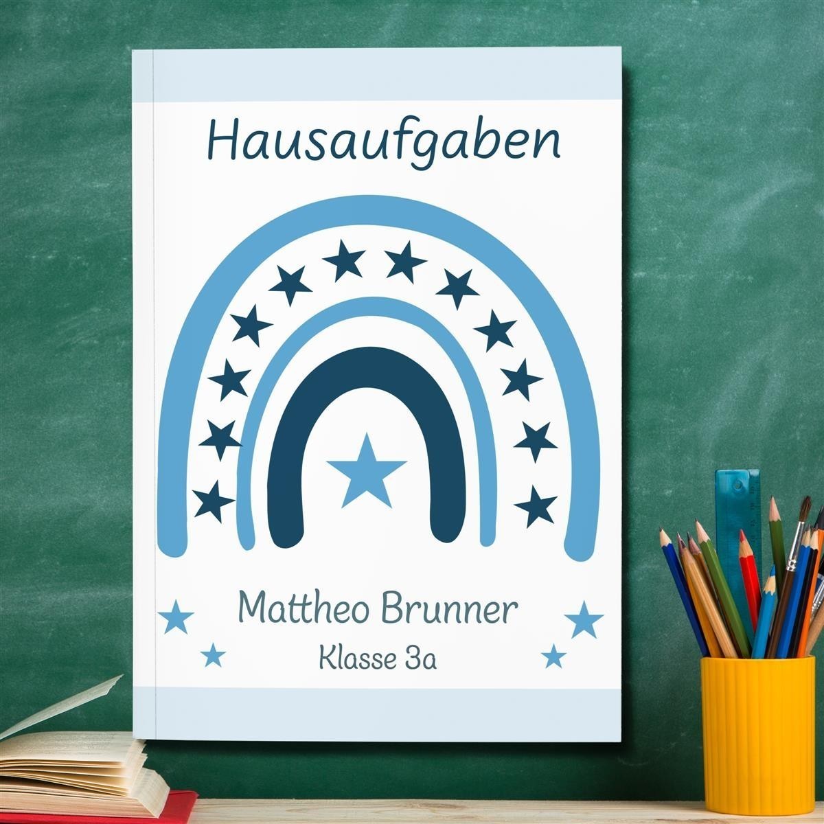 Hausaufgabenheft Regenbogen #1 DIN A5 - 48 Blatt mit Name und Klasse