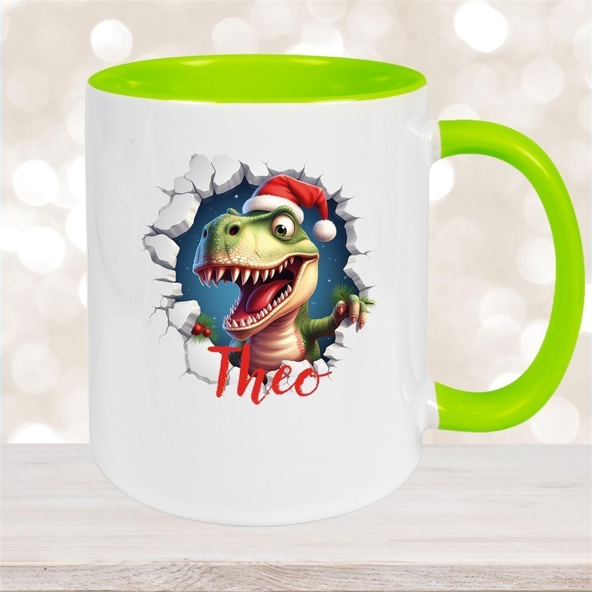 Tasse Wunschname Christmas Dino 1 Keramik Kinderbecher versch. Farben