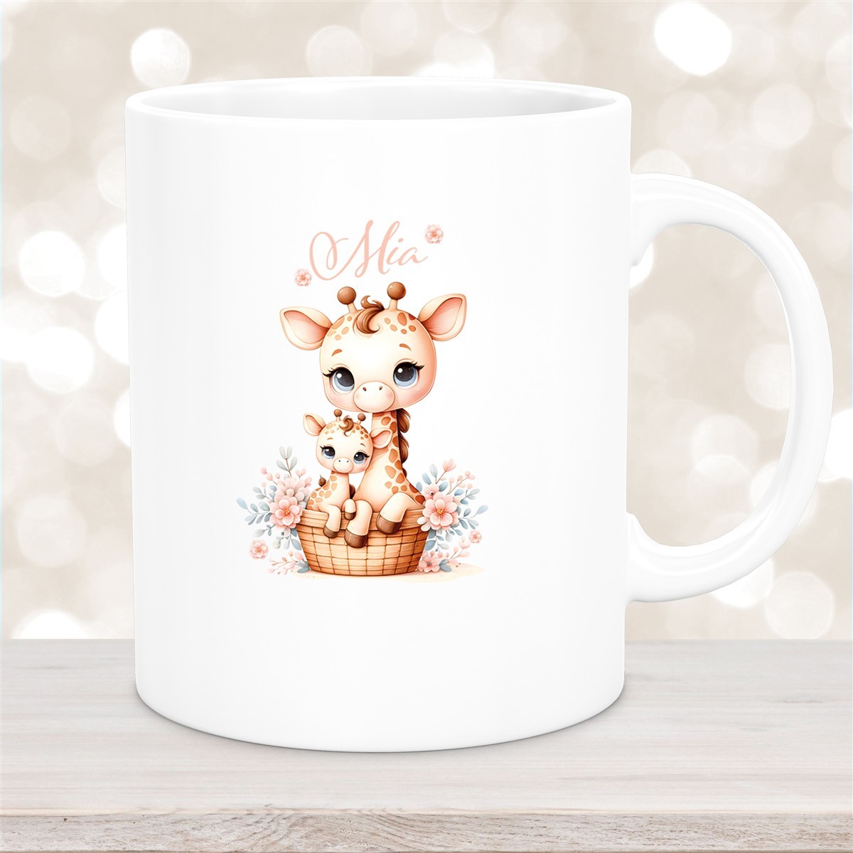 Tasse Wunschname Giraffe #2 Kinderbecher Keramik Weiß