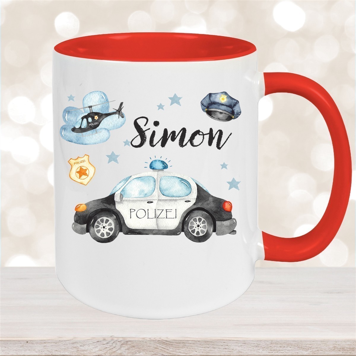 Tasse Polizei #3 Wunschname Keramik Kinderbecher personalisiert versch. Farben