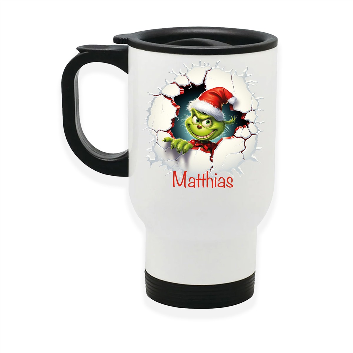 Edelstahl-Thermobecher mit Deckel Weihnachten Grinch 8# personalisiert weiß