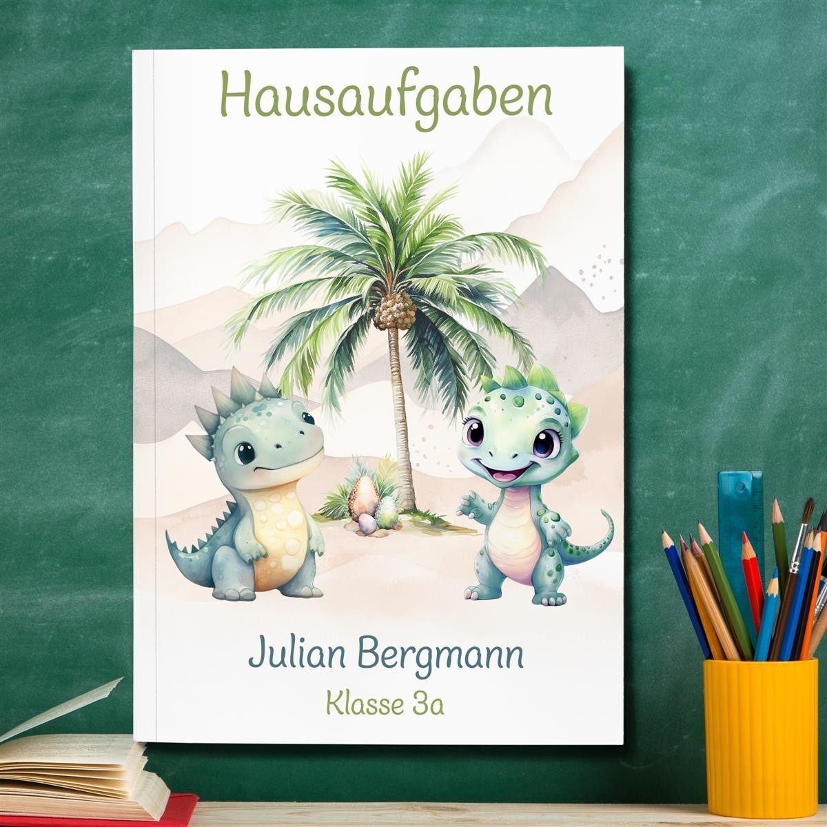 Hausaufgabenheft Dino #1 DIN A5 - 48 Blatt mit Name und Klasse