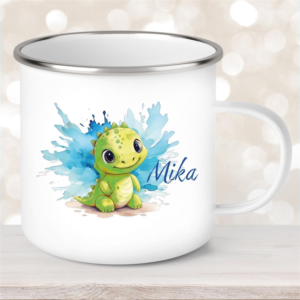 Tasse Wunschname Dino #12 Emaille Kinderbecher