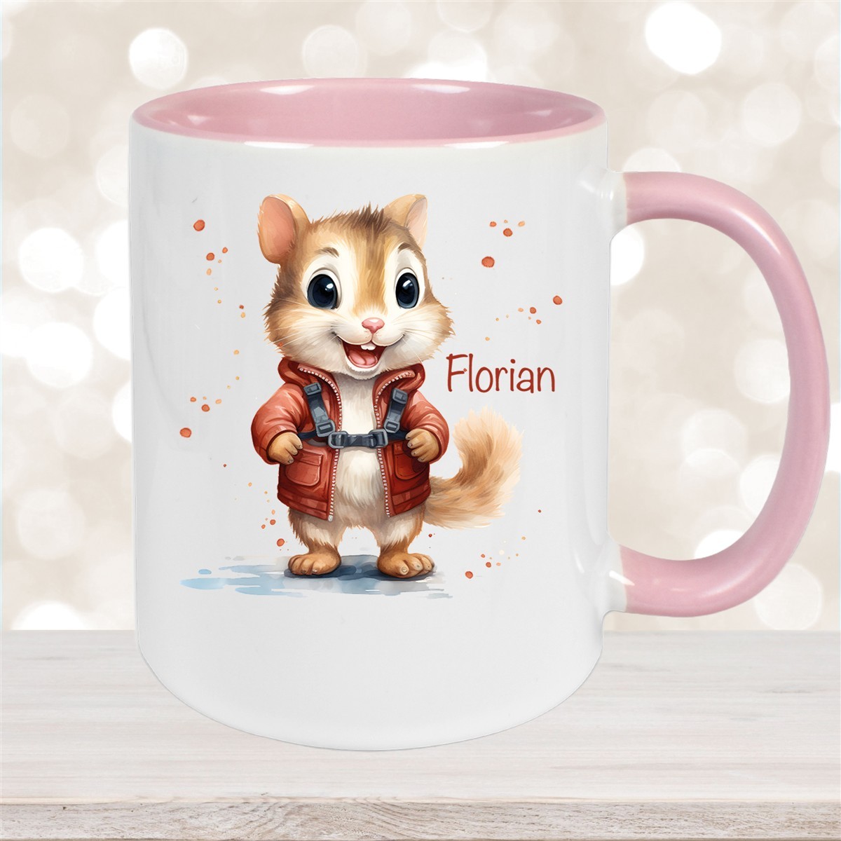 Tasse Wunschname Chipmunk #1 Keramik Kinderbecher personalisiert Altrosa
