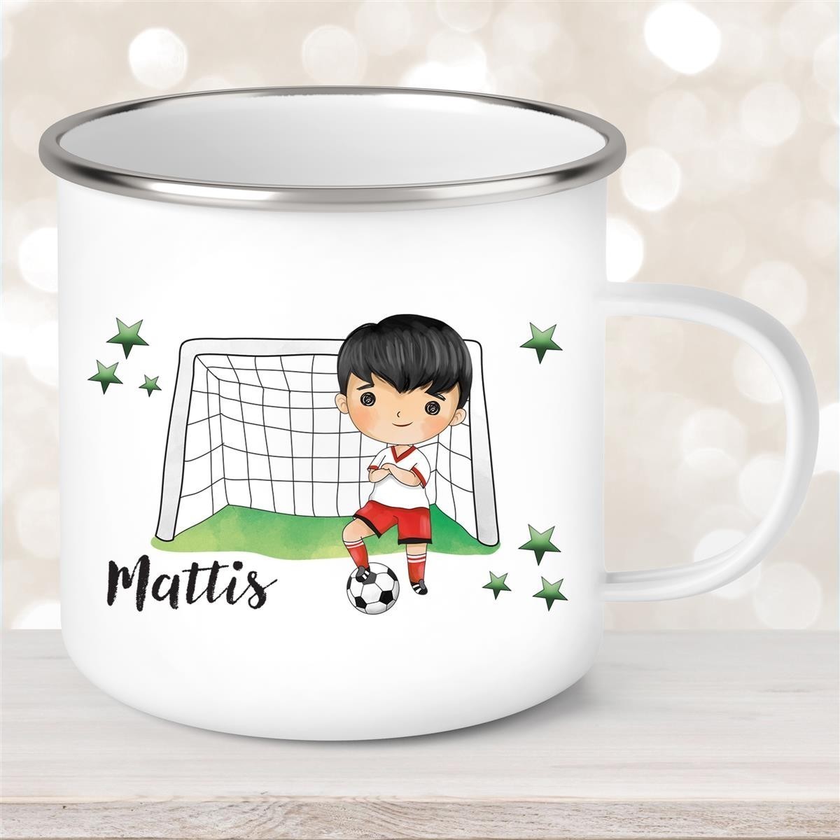 Tasse Fußball #2 Wunschname Emaille Kinderbecher personalisiert Tasse Fußball #2 Wunschname Emaille Kinderbecher personalisiert