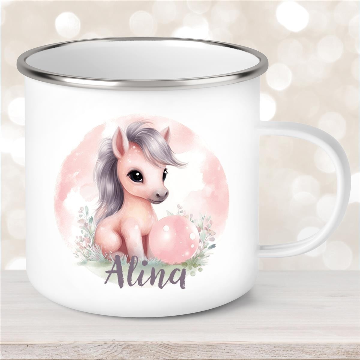 Tasse Pferd #7 Wunschname Emaille Kinderbecher personalisiert Tasse Pferd #7 Wunschname Emaille Kinderbecher personalisiert