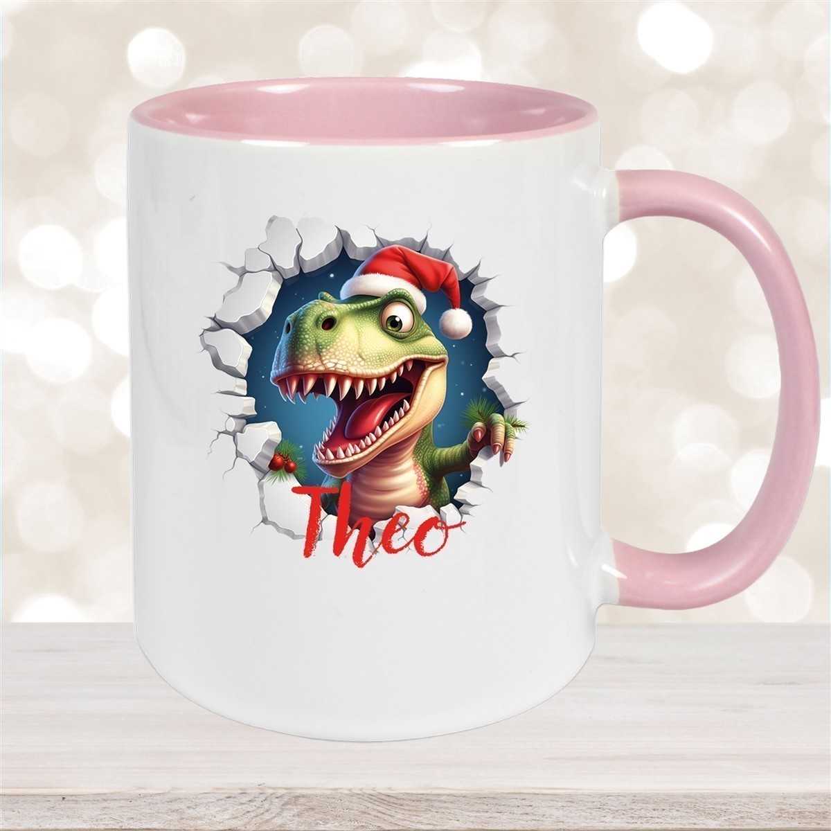 Tasse Wunschname Christmas Dino #1 Keramik Kinderbecher versch. Farben