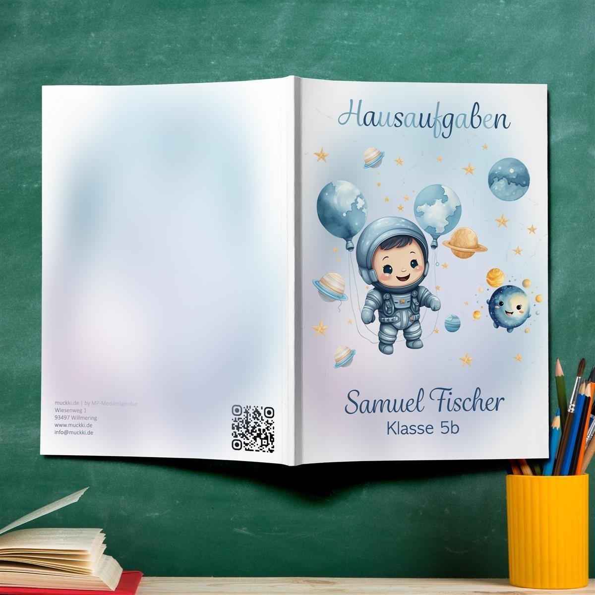 Hausaufgabenheft Astronaut #1  DIN A5 - 48 Blatt mit Name und Klasse