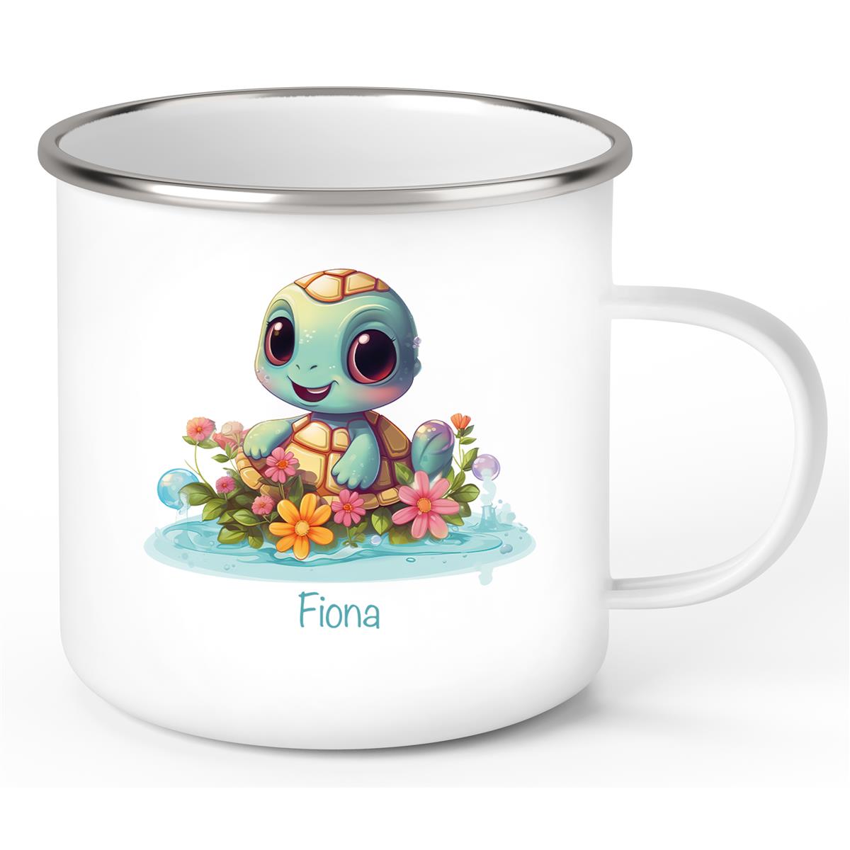 Tasse Wunschname Schildkröte 2 Emaille Kinderbecher personalisiert