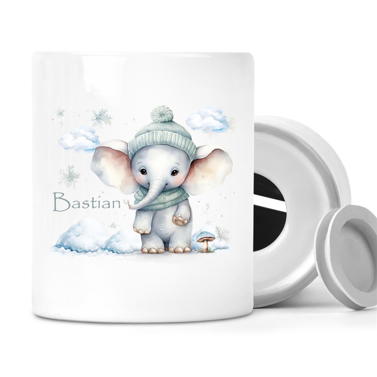 Spardose mit Wunschname Weihnachten Elefant 2 personalisiert