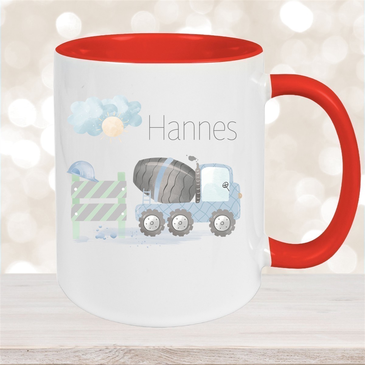 Tasse Wunschname Baustelle Betonmischer #1 Keramik Kinderbecher versch. Farben