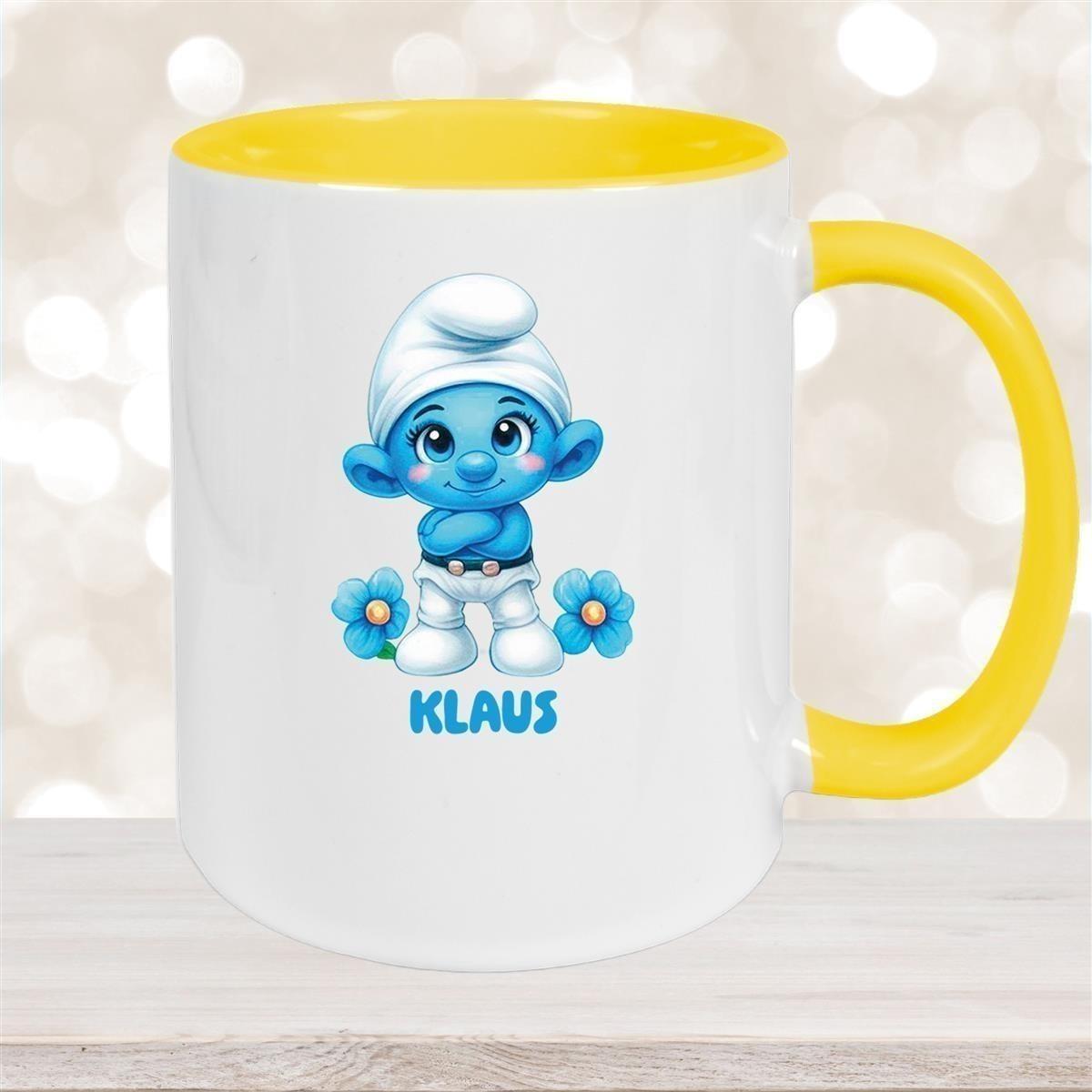 Tasse Kinder Schlumpf 3 Wunschname Keramik Kinderbecher personalisiert versch. Farben
